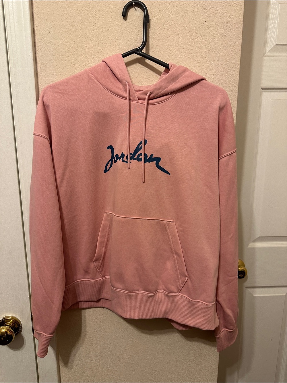 Jordan Pink Crewneck Hoodie with Blue Jordan Script Logo